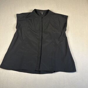 Athleta Shirt Womens Large  Poplin Performance Pullover Oversized Blouse Black